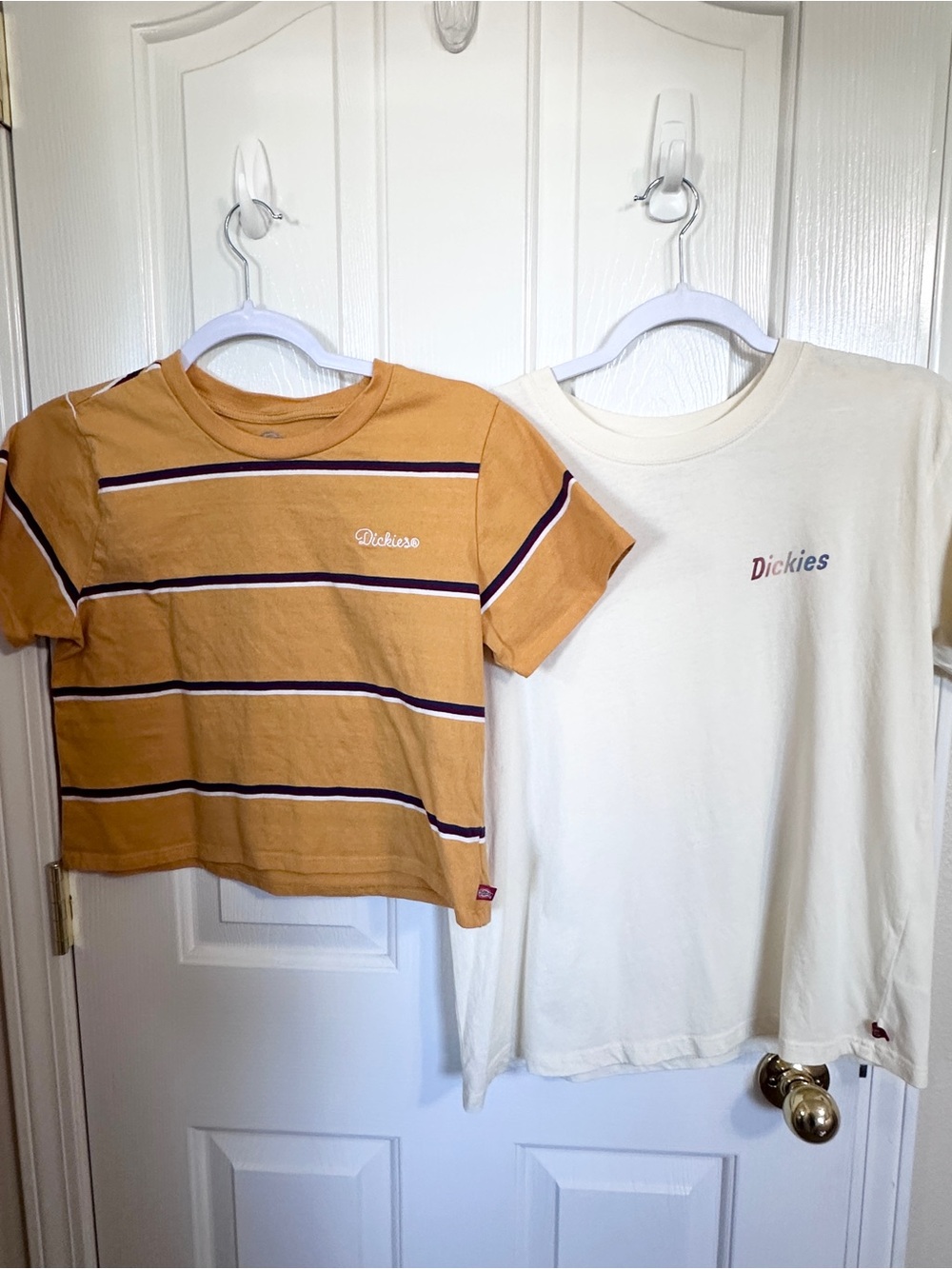Dickies Mustard Striped Crop Tee & Cream Logo Tee